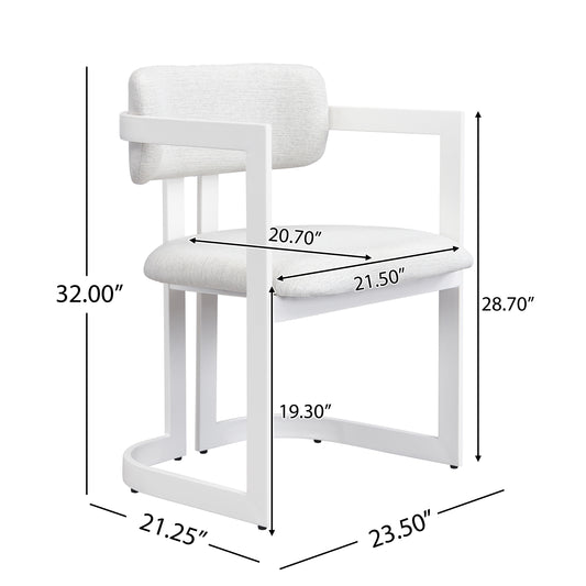 Upholstered Dining Chairs Set Of 2, Fabric Armchairs With Beige Seating White Metal Frame, 265 LBS Weight Capacity
