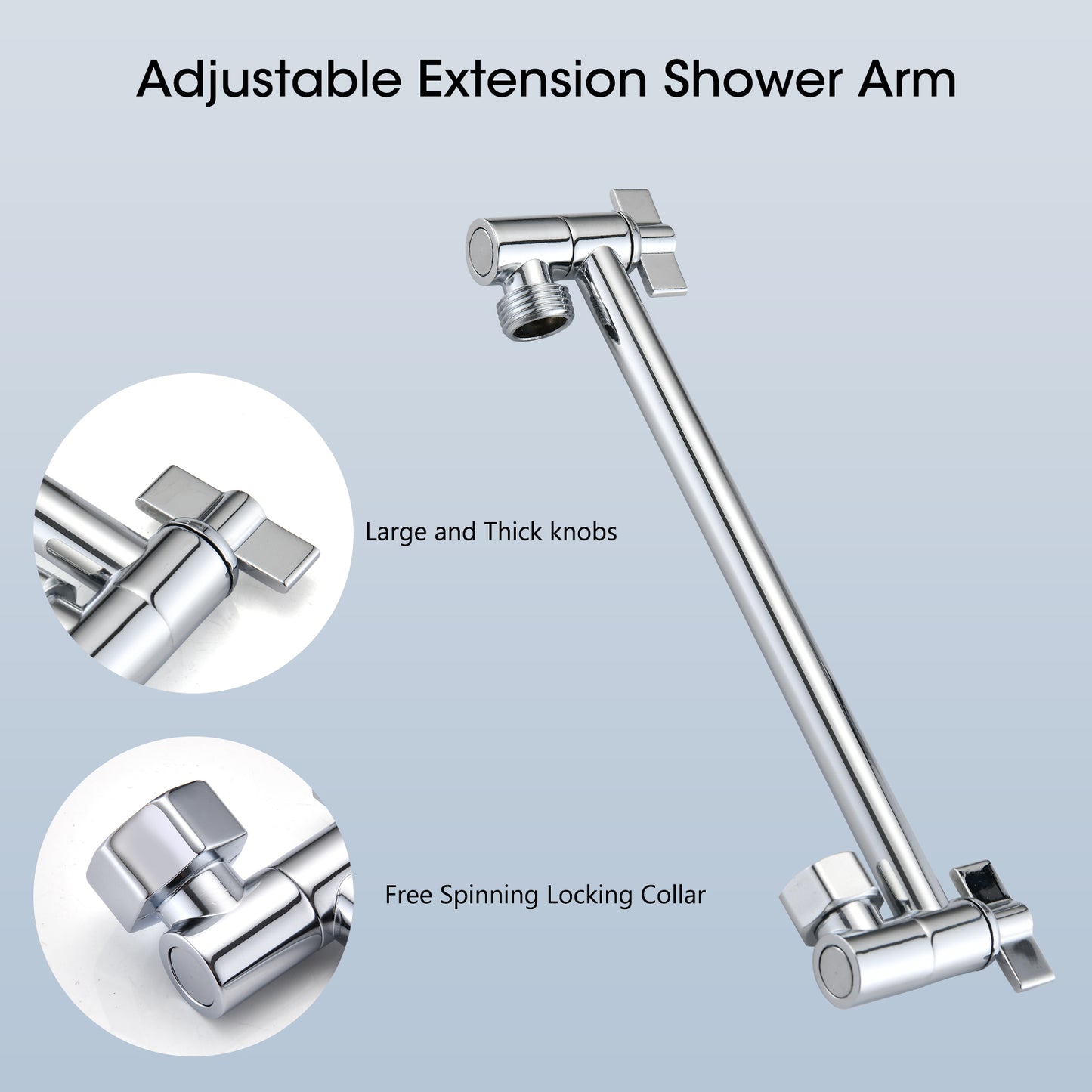 Chrome Shower Head, 10 Inch High Pressure Rainfall Shower Head Handheld Shower Combo With 11 Inch Extension Arm, 6 Settings Adjustable Anti-leak Shower Head With Holder Hose, Height Angle Adjustable