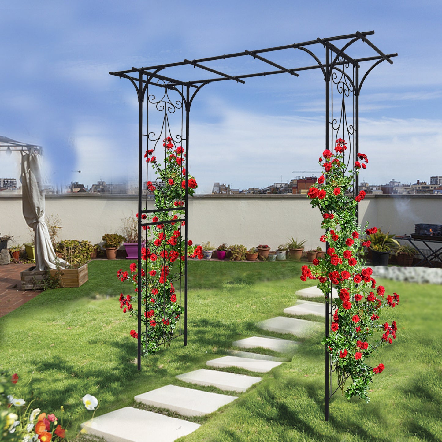 Metal Garden Arch L80.3  X W20.47  X H81.1  Climbing Plants Support Rose Arch Outdoor Black