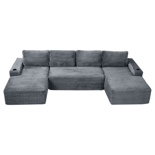 Compressible U-Shaped Sectional Sofa Set,Minimalist Style Modular Sectional Sofa, Corduroy Fabric Cloud Couch For Living Room