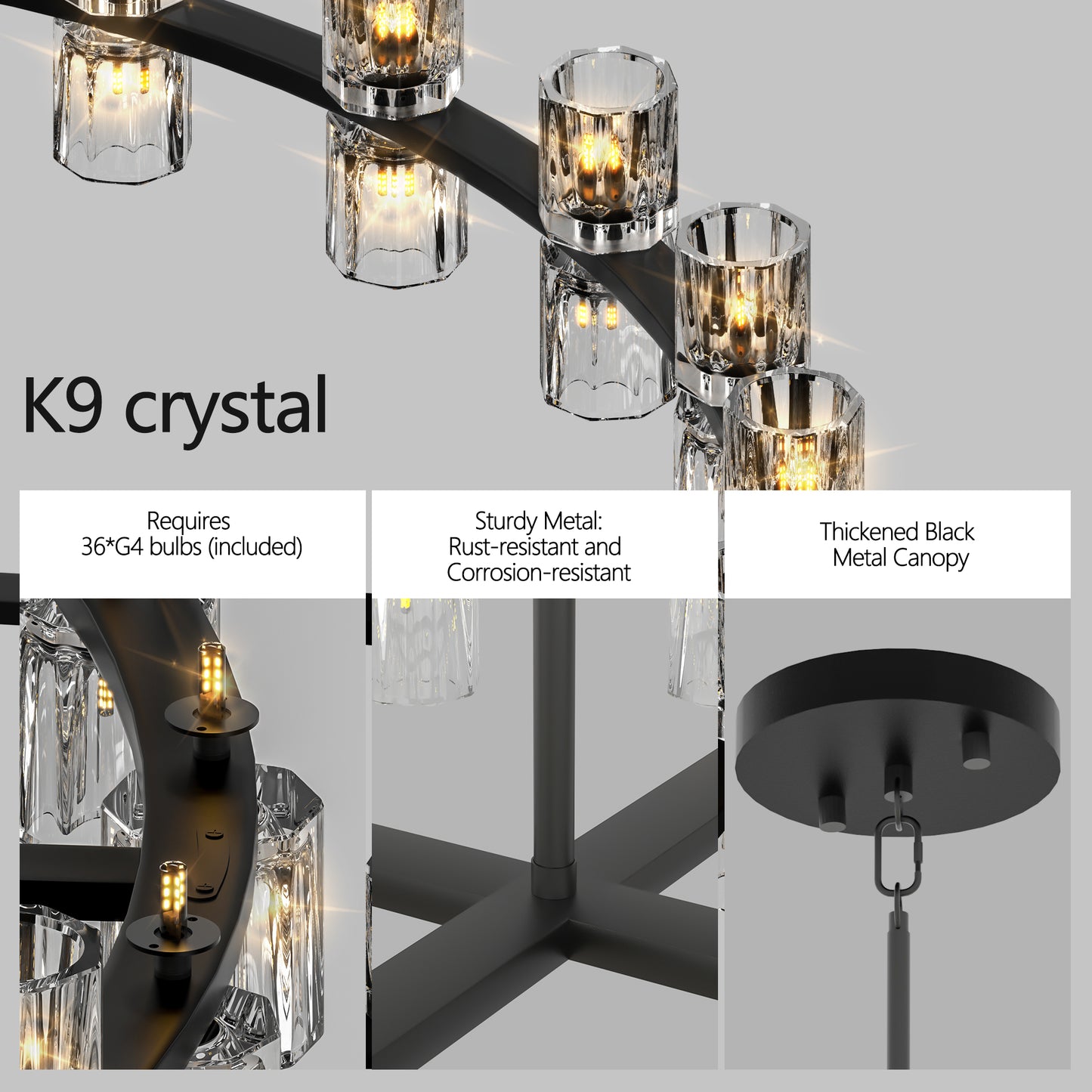 L005030-D36-P36B,W1340P310778  36 Inches Luxury Chandeliers Crystal Living Room Decorative Lights Simple Modern Dining Room LED Lighting,for Home Decor ,Bulbs Included