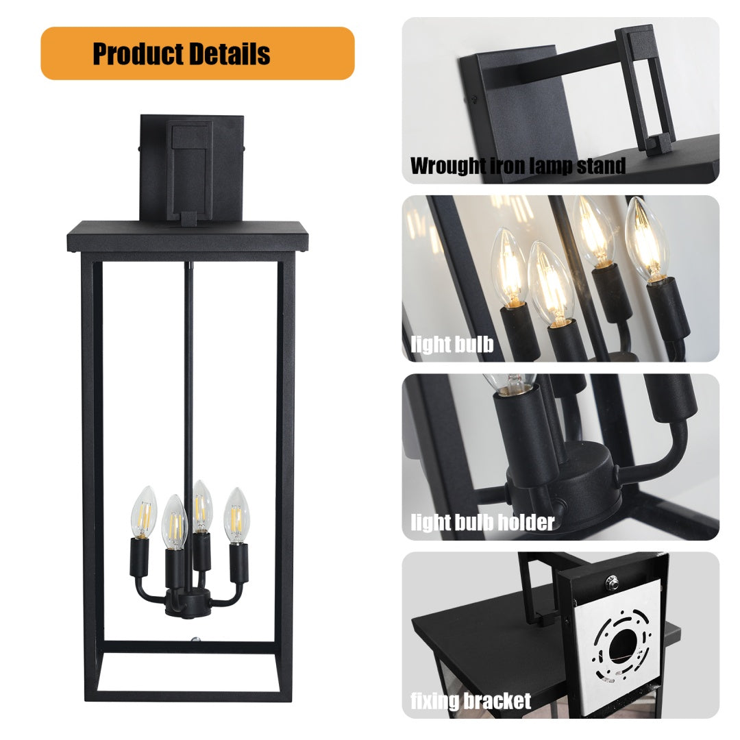 30in   H 1pcs 4-Light Black Outdoor Wall Light, Weatherproof Wall Sconces For Porch, Garden, Patio  No Bulbs
