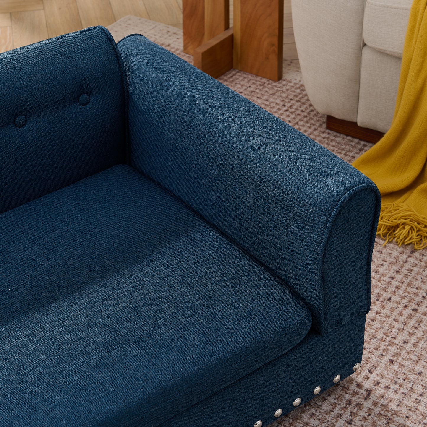 Oversized Pet Sofa ,Elegant Modern Linen Fabric Elevated Dog Sofa Bed, Comfortable Oversized Rectangular Pet Bed With Backrest & Armrest For Large & Oversized Dogs-Dark Blue