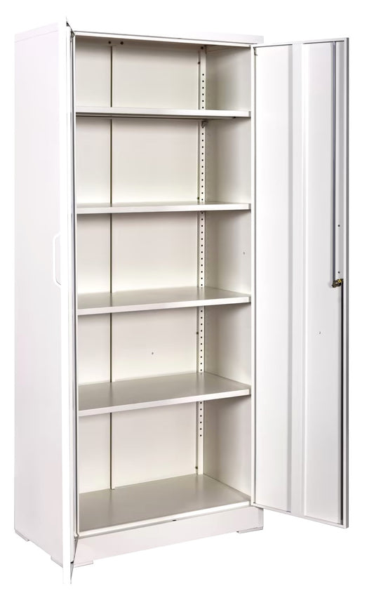 Container Furniture Direct Ironclad 71   Metal Storage Cabinet With Locking Doors And 4 Adjustable Shelves, Heavy-Duty Steel Cabinet For Garage, Laundry, Office, Or Warehouse, Cream White