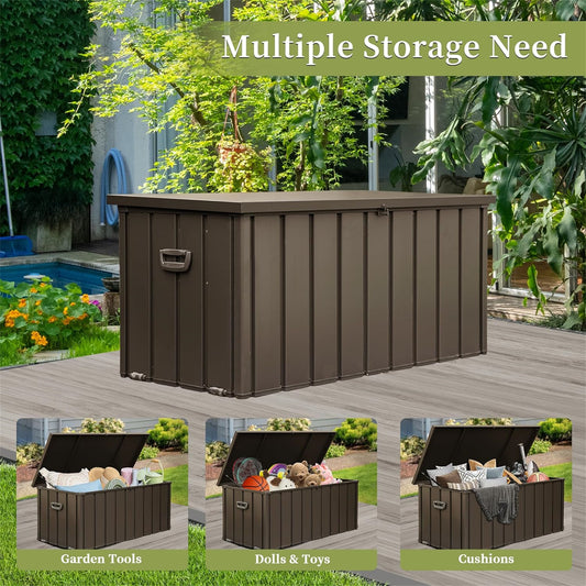 120 Gallon Outdoor Storage Deck Box Waterproof, Large Patio Storage Bin For Outside Cushions, Throw Pillows, Garden Tools, Lockable  Dark Brown