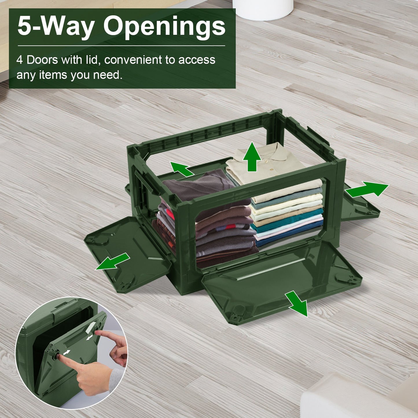 1Pc Folding Storage Bin For Home OrganizationCamping Collapsible Organizer Box Stackable Grocery Container Shelf Baskets With Cutting Board Top Lid 4 Side Lockable Doors Wheels For Camping Home Car RV
