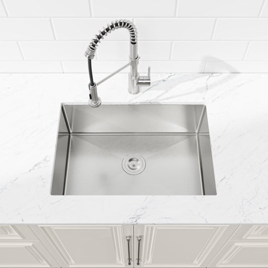 Stainless Steel Kitchen Sink, Single Bowl, Undermount Handmade Sink In Brushed Nickel, With US Standard Drain And Hook, LS-SSBR06