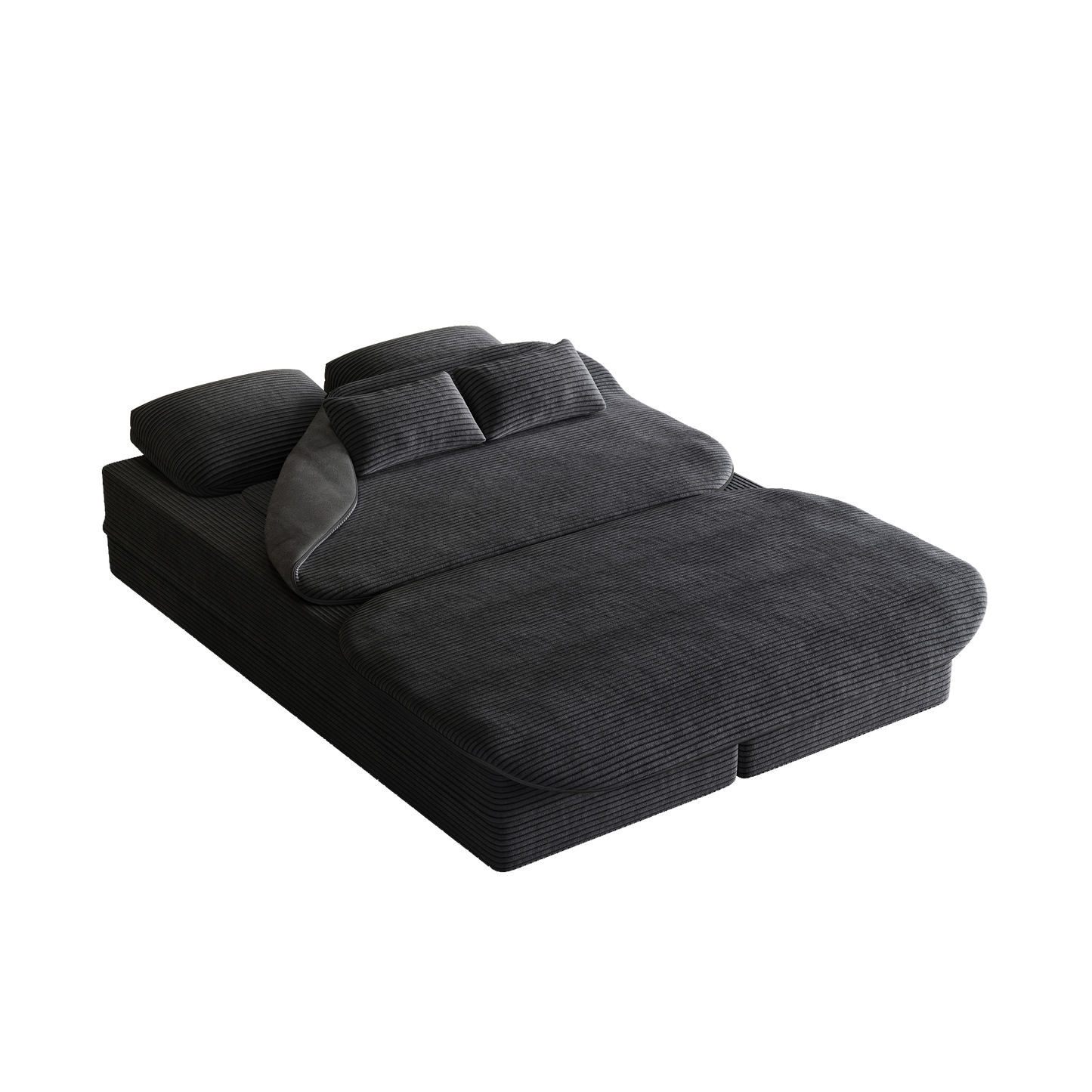 75  2-in-1 Foldable Sofa,Convertible Sleeper Foam Sofa Bed With Multi Functional Blanket, Corduroy Floor Folding Sofa Bed,  Floor Sofa Lounge Sofa For Living Room Bedroom Lounge Studio