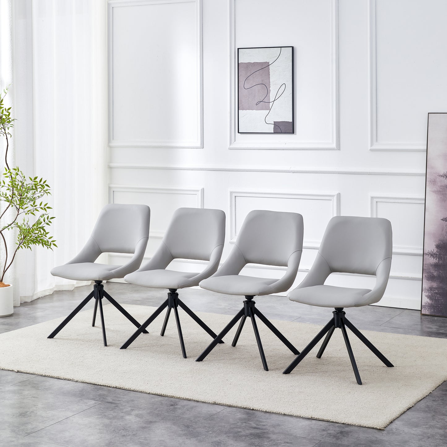 Dining Chairs Set Of 4, Comfortable Swivel Dining Room Chair, Metal Kitchen Chairs With GoldMesh Scratch-Resistant Leather And High Back  Light Gray, Set Of 4