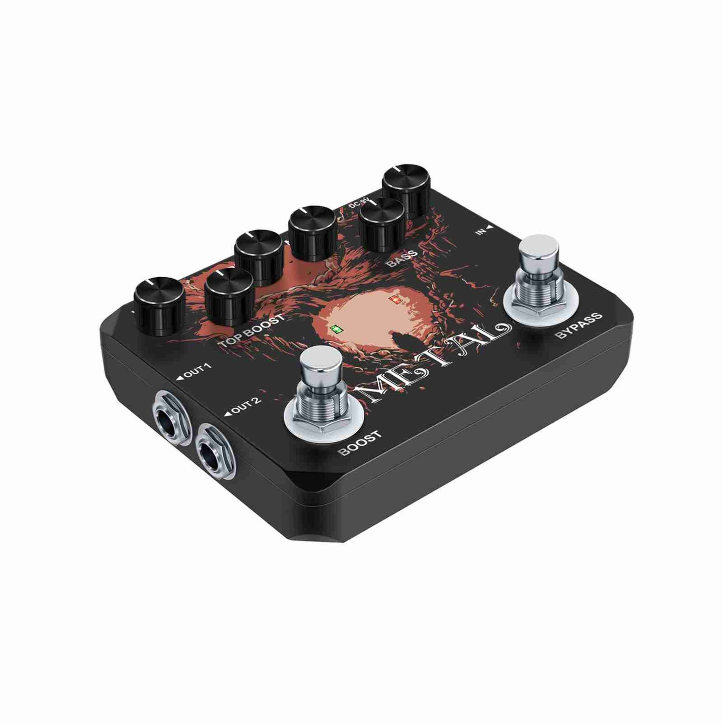 Metal Guitar Effect Pedal Traditional Metal Sound 80s/90s Headphone Output TREBLE/MID/BASS/BOOST/VOL/DIST For Electric Guitar Effect Pedal True Bypass DC 9V Full Metal Case