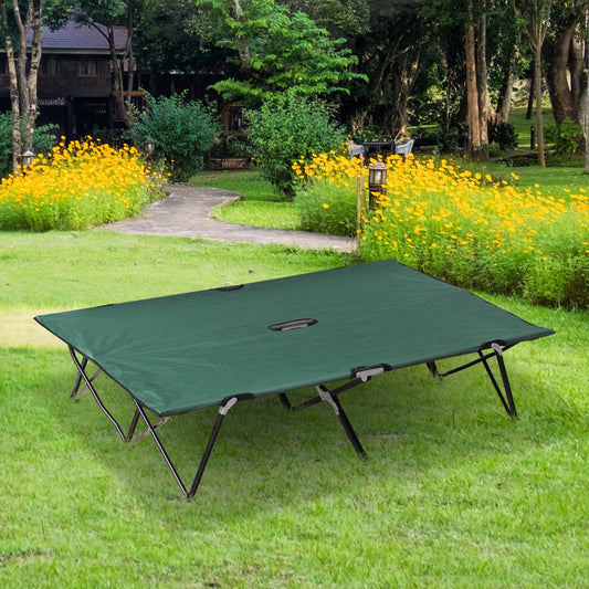 2 Person Folding Camping Cot For Adults, 50" Extra Wide Outdoor Portable Sleeping Cot With Carry Bag, Elevated Camping Bed, Beach Hiking, Green
