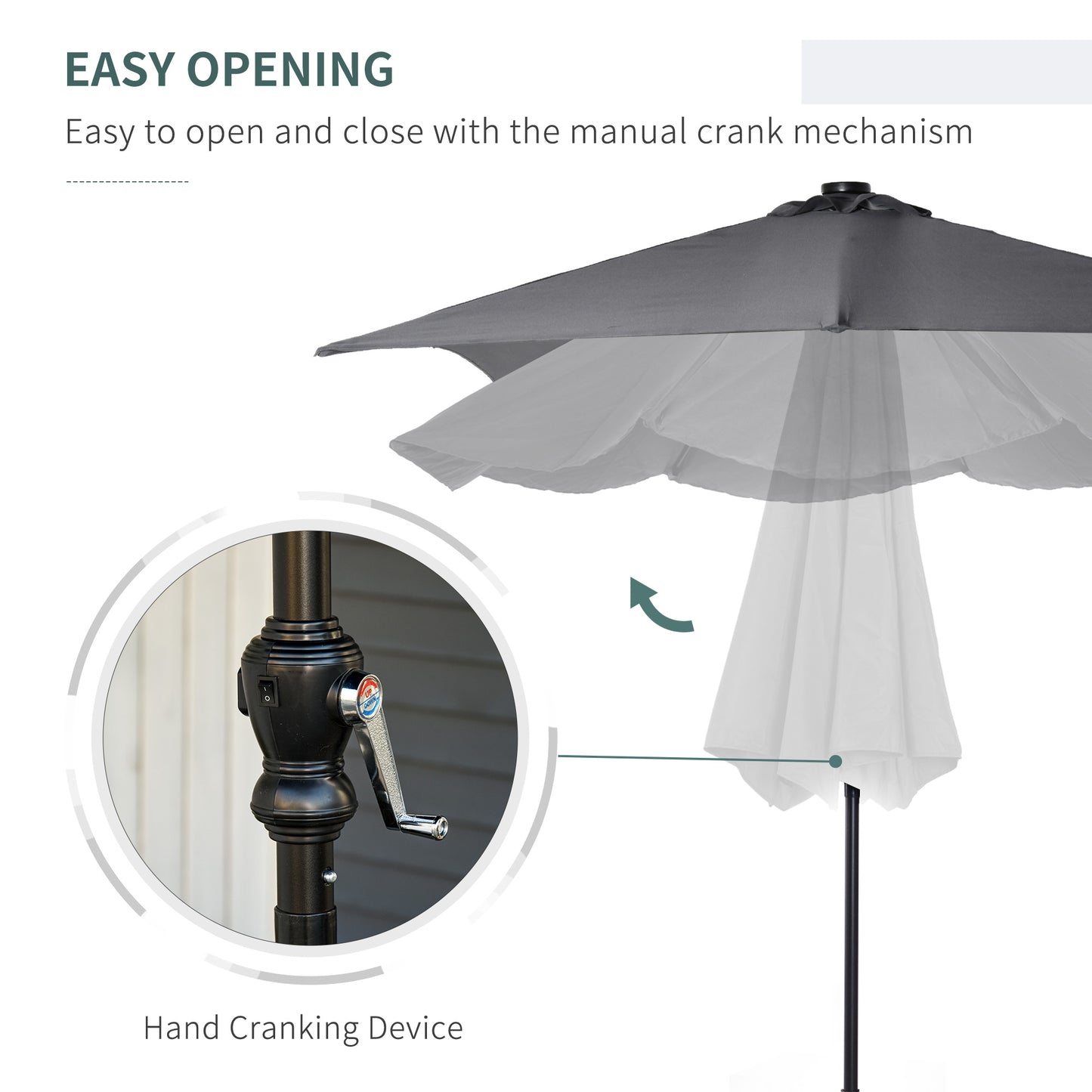 9 X 7 Ft Patio Umbrella Outdoor Table Market With Crank Solar LED Lights Tilt Button For Deck Dark Gray