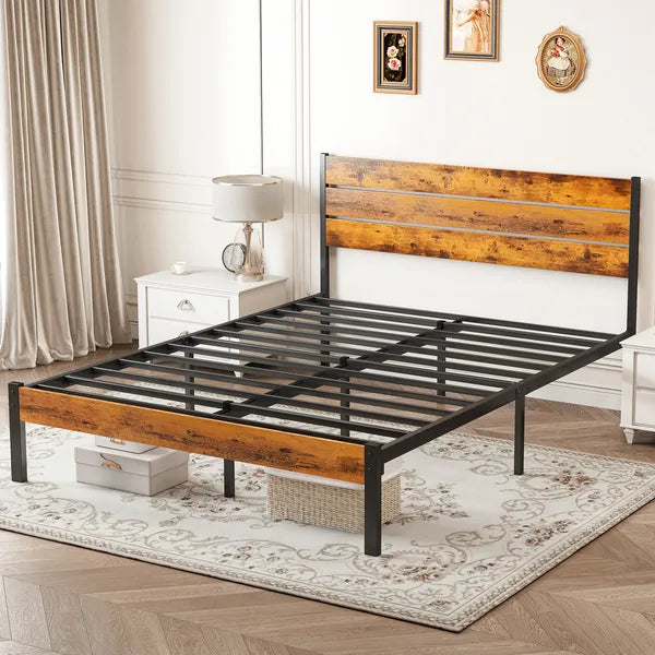 Metal Platform Bed Frame - Mattress Foundation With Headboard And And Footboard, No Box Spring Needed With 800LBS Sturdy Wooden Slats Support