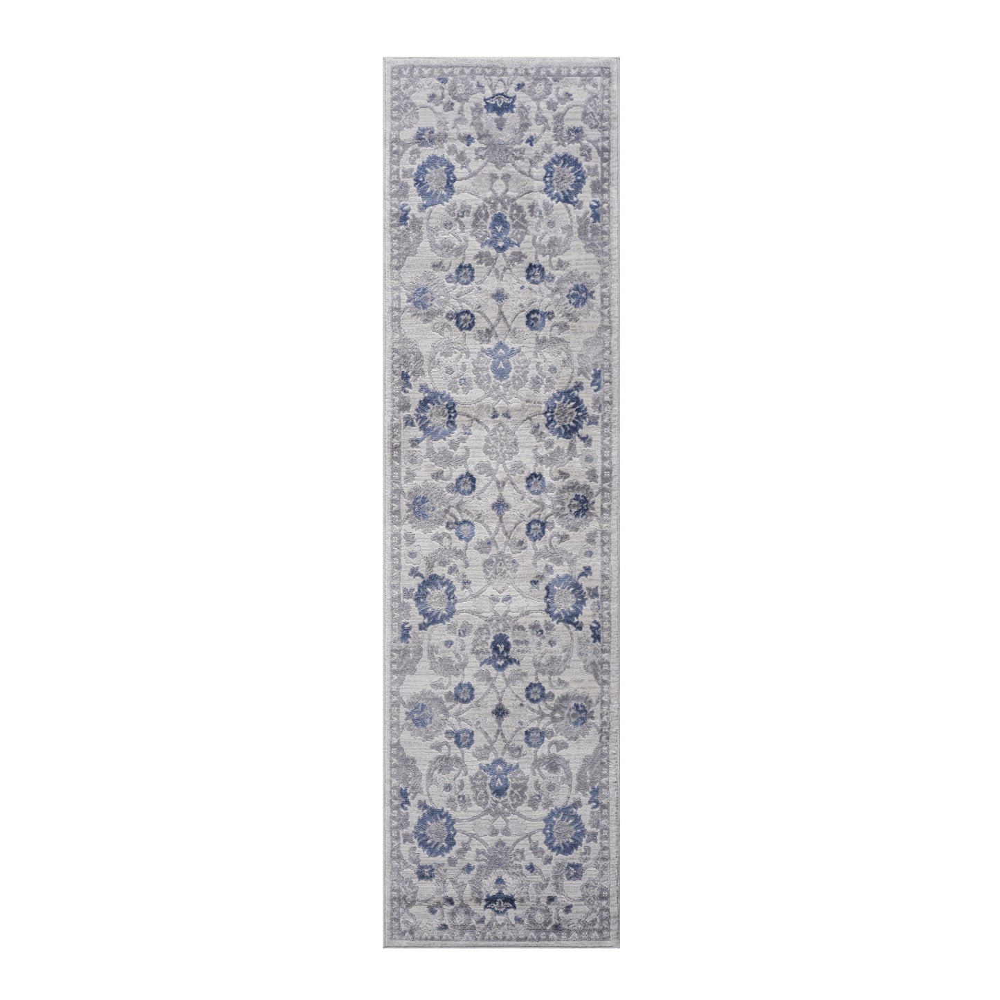 MARFI  2X8 Blue  Silver  Oriental Runner Rug