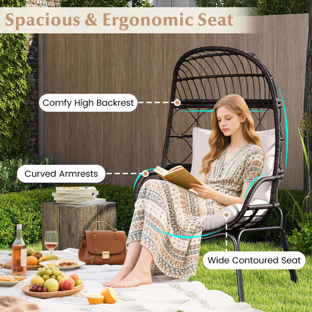 Patio Wicker Egg Chair Outdoor Rattan Lounge Basket With Seat And Back Cushions  Support Up To 400 Lbs,for Backyard, Poolside, Indoor Places And So On