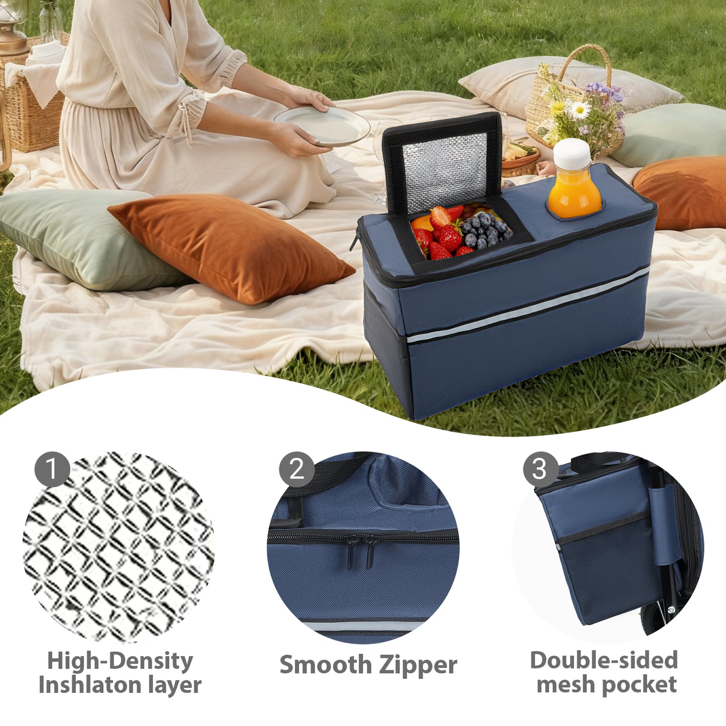 3- In- 1 Folding Wagon With Bench Seat - Patent Protection  500lbs Capacity  9 X4  Beach Tires For Camping & Beach  Dark Blue
