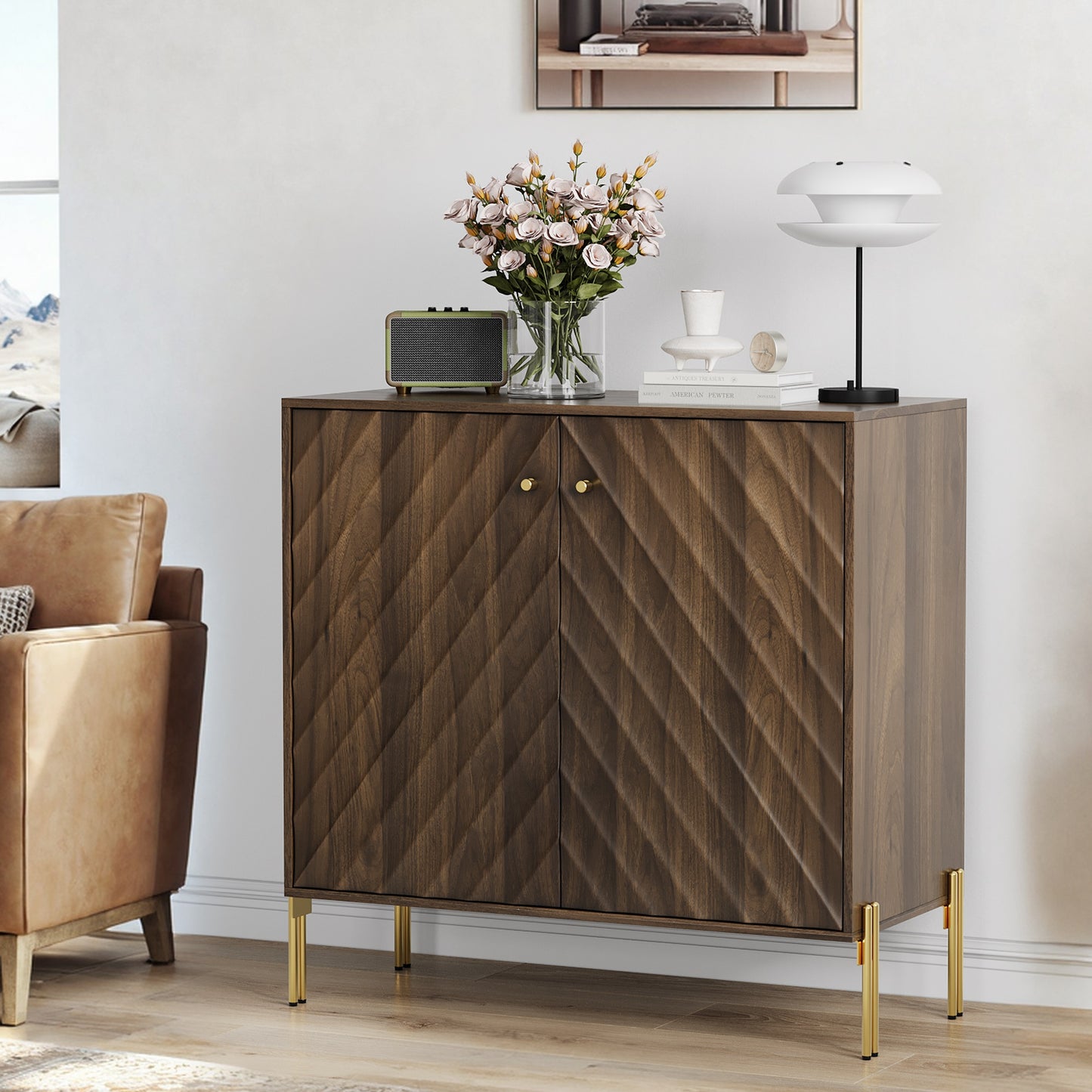 Sideboard Buffet With Storage, Mid-century Modern Style Storage Cabinets, Walnut Sideboard For Living Room, Dining Room, Entryway, Hallway, Kitchen