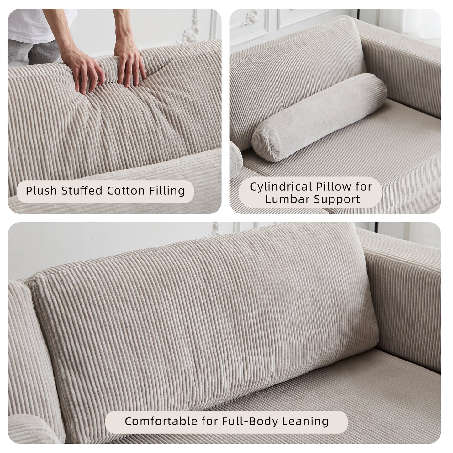 Foldable Castle Sofa Modular PlayCouchfor Living Room & Bedroom Instant Expansion Comfortable &Creative Design Furniture Seater With One Middle Seat,Light-Grey.