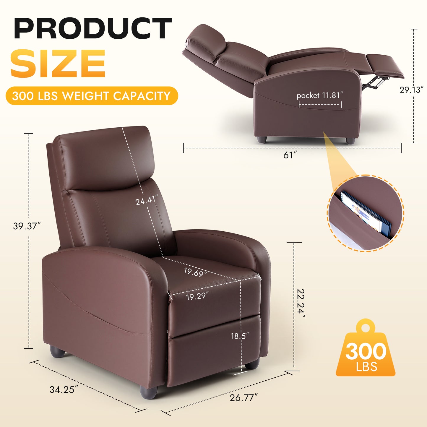 Reclining Sofa With Lumbar Support, Adjustable Backrest Design, And High-density Foam Filling