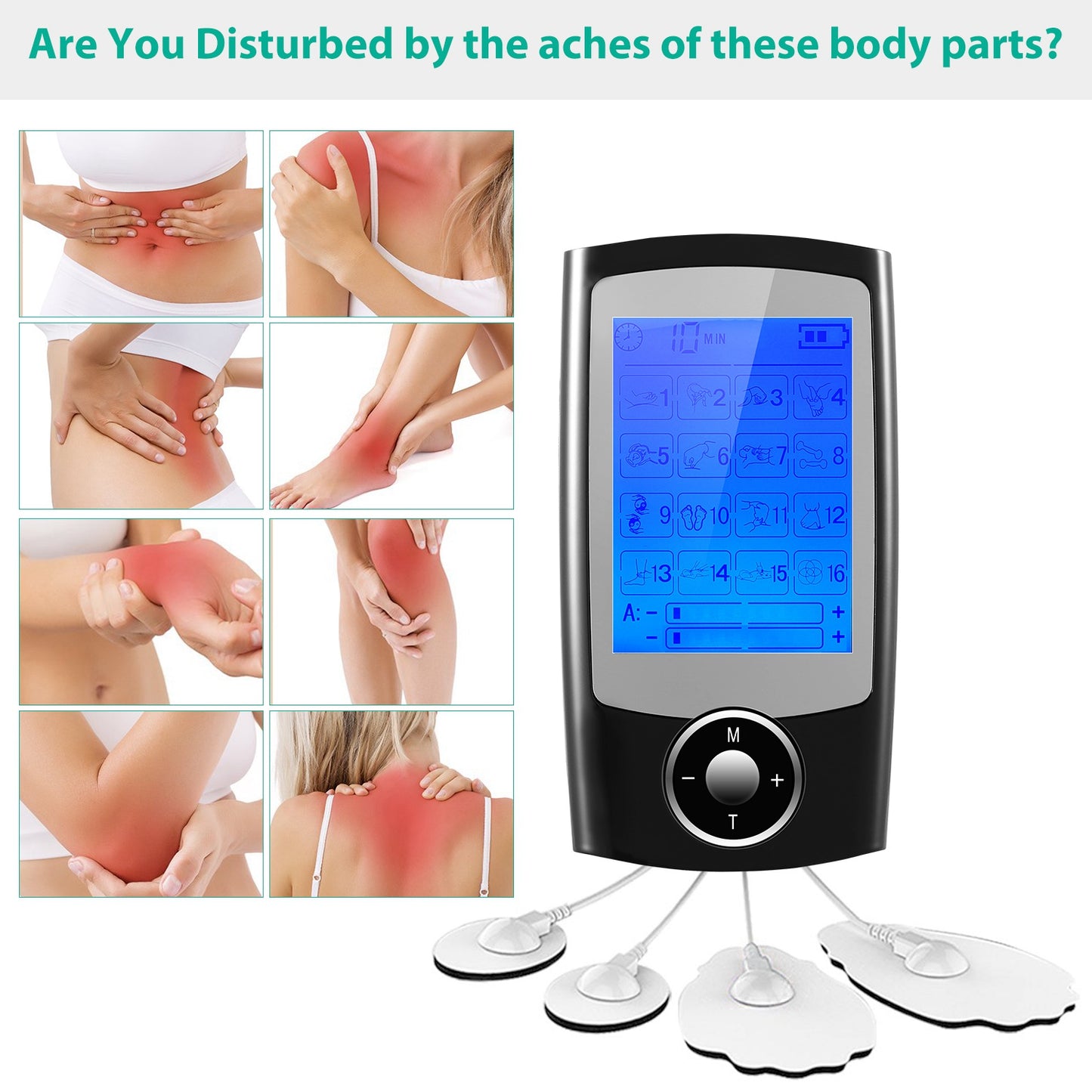 1Pc Rechargeable Tens Unit Machine Impulse Massager 16 Modes Pain Relief Body Massager Machine Muscle Stimulator With 2 Outputs And 6hrs Working For Relief Relaxing Fitness