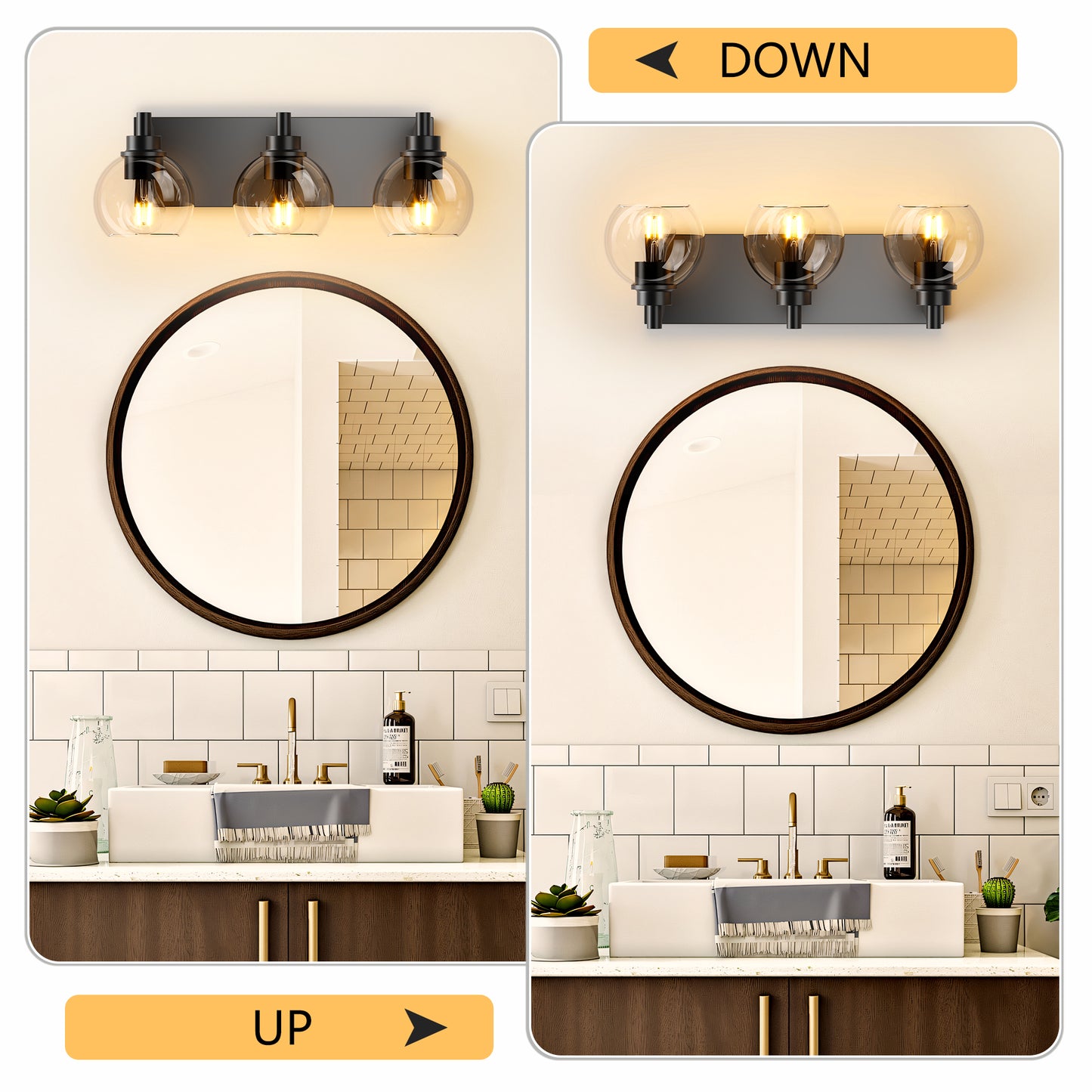 Bathroom Vanity Light,Modern 3-Light Bathroom Lighting Fixtures Over Mirror With Clear Glass Shade And Metal Base,Matte Black Bathroom Lighting
