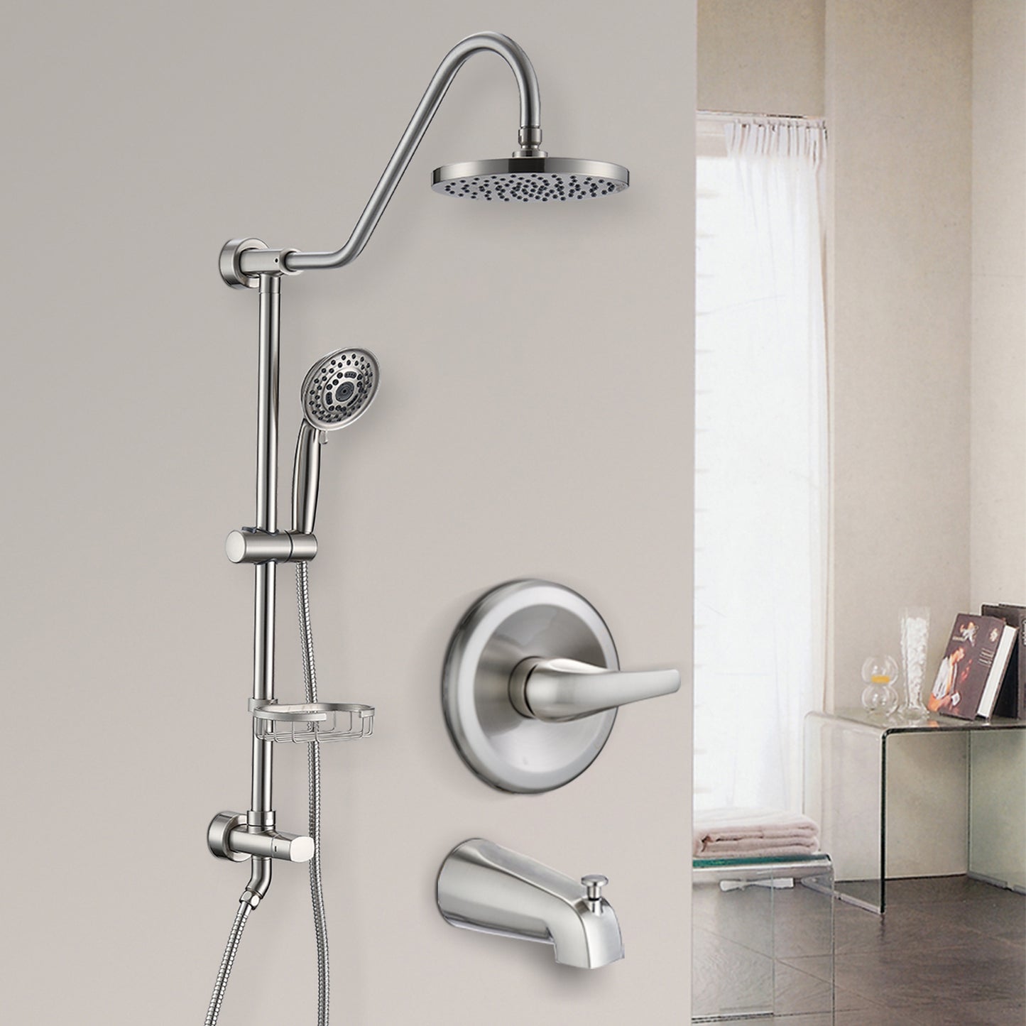 Shower Head With Handheld Shower System With 8  Rain Shower Head With Tub Spout  Rough-in Valve Included