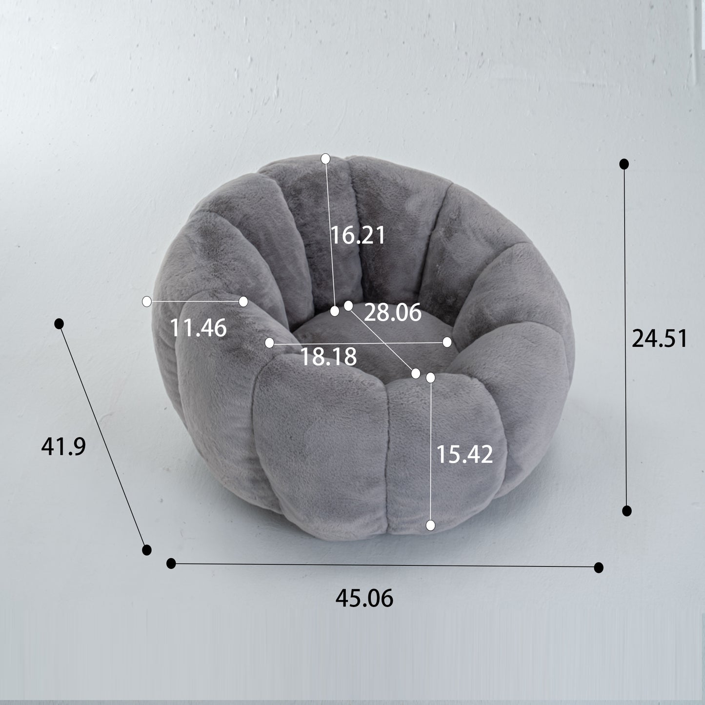 Adult Bean Bag Chair, Floral-Shaped Bean Bag Sofa, Ultra-Soft Faux Fur Sofa, Large Reading Chair For Living Room Or Bedroom, Gray, Single-Seater