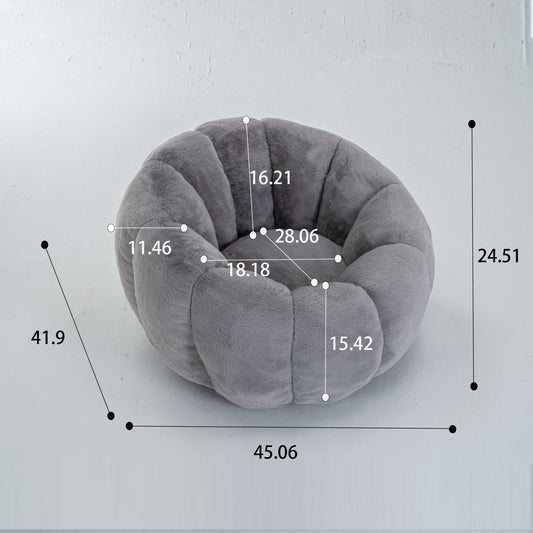 Adult Bean Bag Chair, Floral-Shaped Bean Bag Sofa, Ultra-Soft Faux Fur Sofa, Large Reading Chair For Living Room Or Bedroom, Gray, Single-Seater