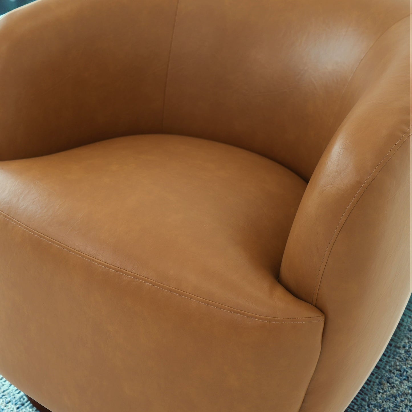 Mina 32   W Tan Vegan Leather Upholstered Swivel Barrel Chair