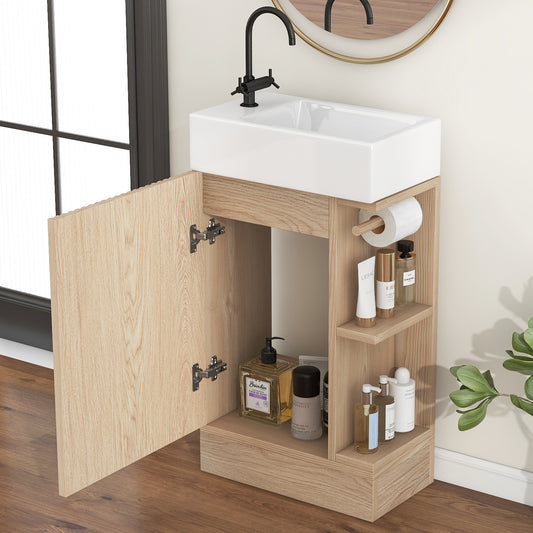 18.6 Bathroom Vanity With Sink, Bathroom Vanity Cabinet With Two-tier Shelf, Left Or Right Orientation, Natural
