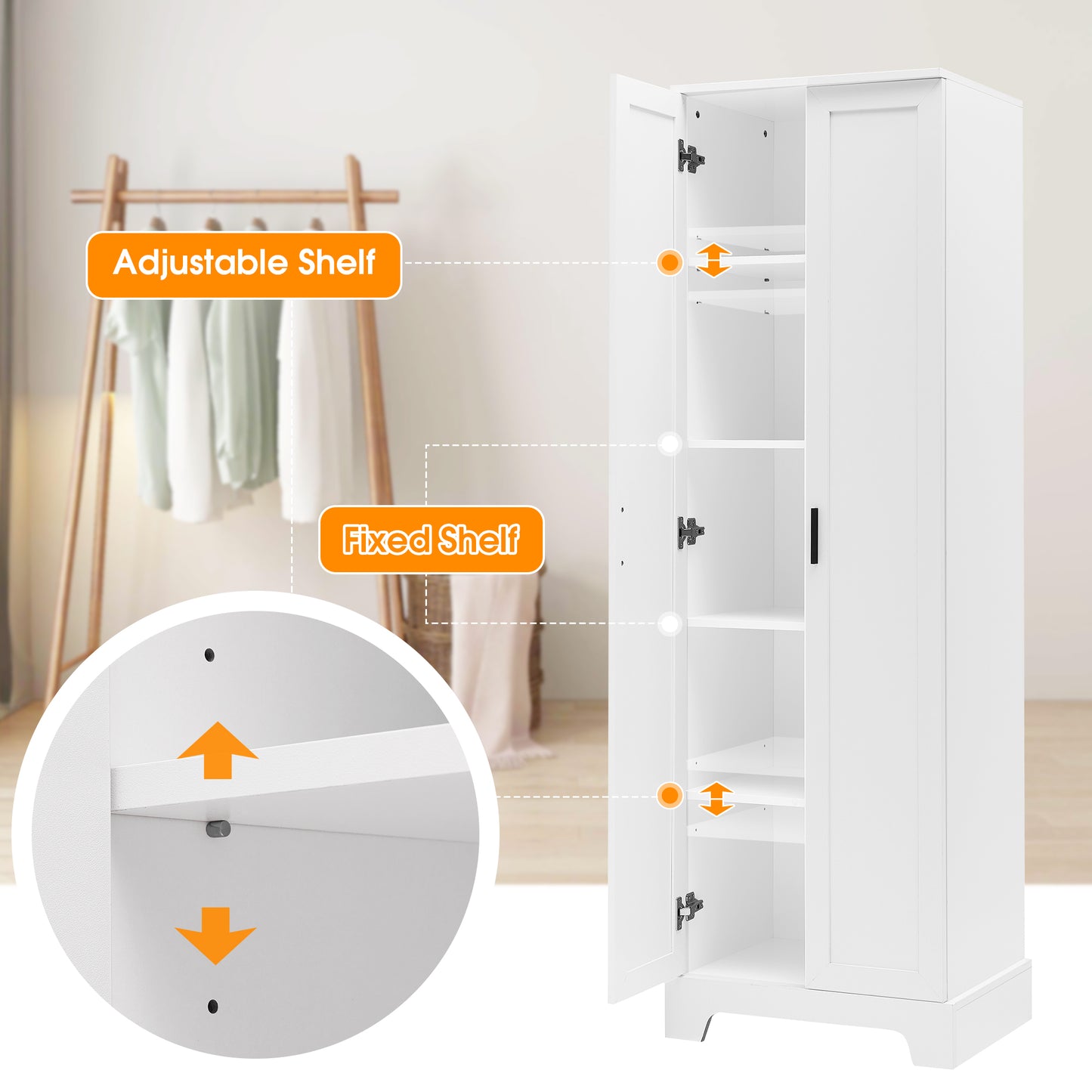 Storage Cabinet With Two Doors For Bathroom, Office, Adjustable Shelf, MDF Board, White