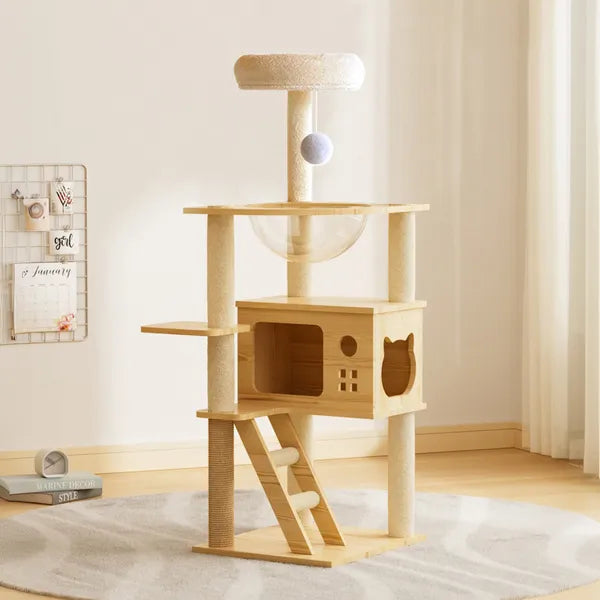 48.8' Modern Cat Tower, Wood Cat Tree Tower For Indoor Cats, Cat Treewith Sisal-Covered Scratching Posts And Top Perch, Cat Condo With Acrylic Hammock For Small Large Cats -Does Not Support Self Pick