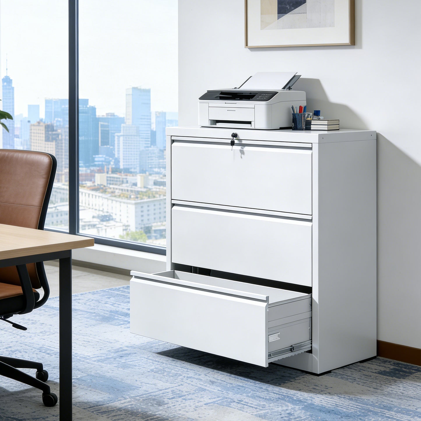 3 Drawer Lateral File Cabinet, 35.4 Inch Wide Metal Filing Cabinet, Locking Heavy Duty File Cabinet For Home Office, Anti-Tip Safety Interlock, Vertical Storage For Letter Legal A4 Files