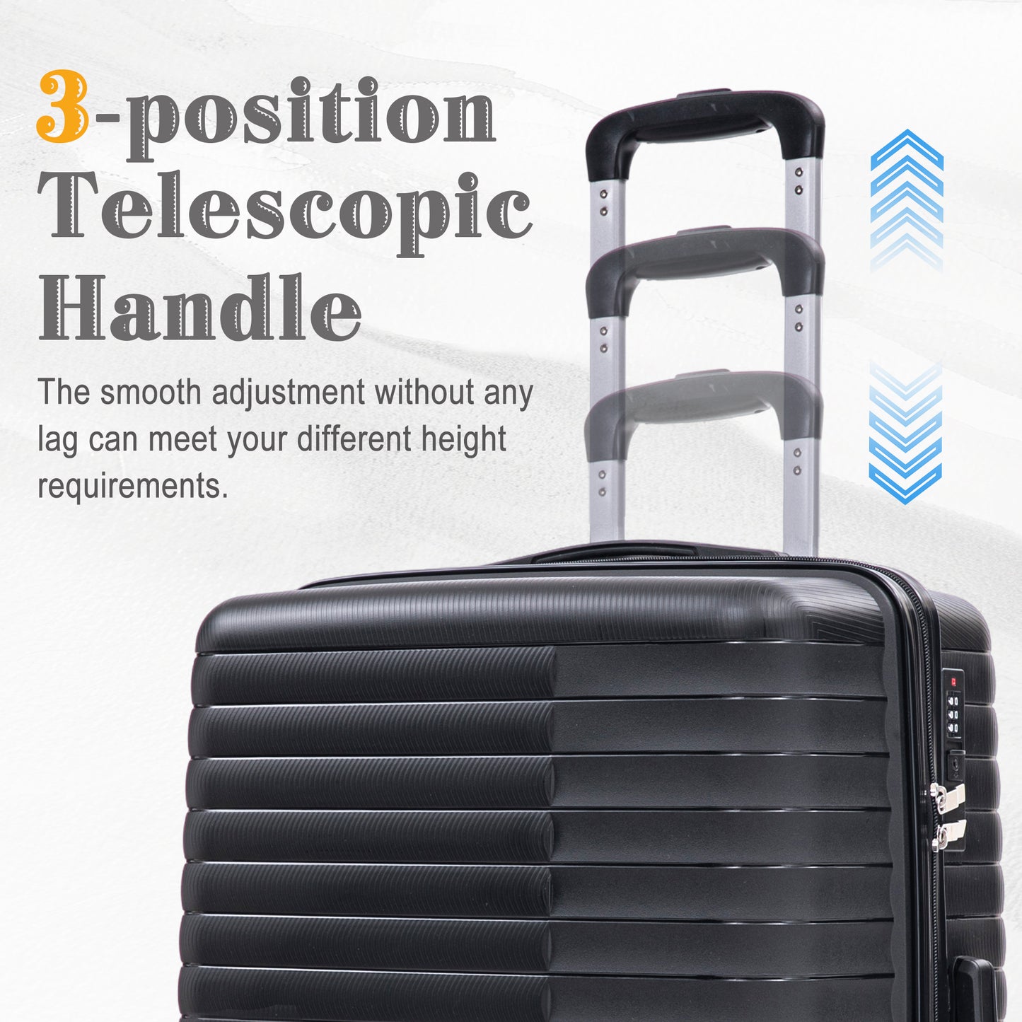 14  20  24  28  4 Pcs  Set In PP Spinner Wheel Luggage, Carry On Suitcase, Iron Pull Rod, Combination Password Lock, 14 Cosmetic Case Black