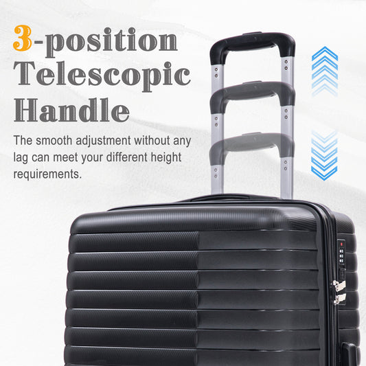 14  20  24  28  4 Pcs  Set In PP Spinner Wheel Luggage, Carry On Suitcase, Iron Pull Rod, Combination Password Lock, 14 Cosmetic Case Black