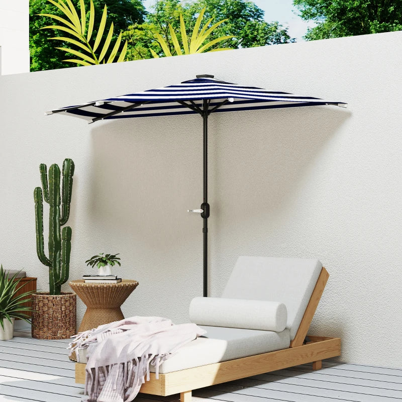 Outsunny Half Umbrella Outdoor Patio Umbrella, Small Balcony Umbrella, Vented Half Patio Umbrella With Crank 8 Ribs, Porch Umbrella For Garden Deck Poolside, Navy Blue