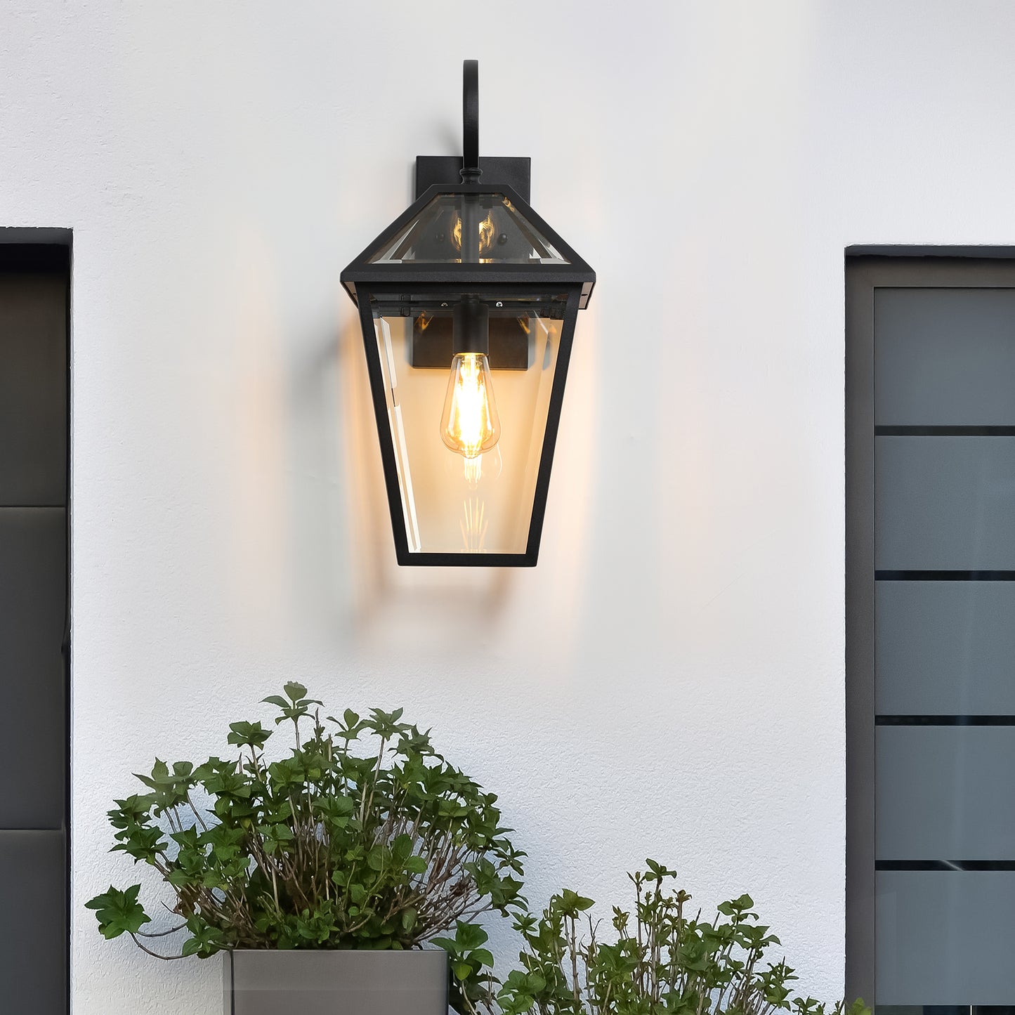 21 H2  Pack Outdoor Wall Lantern Light  Modern Black Metal & Clear Glass Sconce For Porch, Patio, And Garden Lighting Bulb Not Included