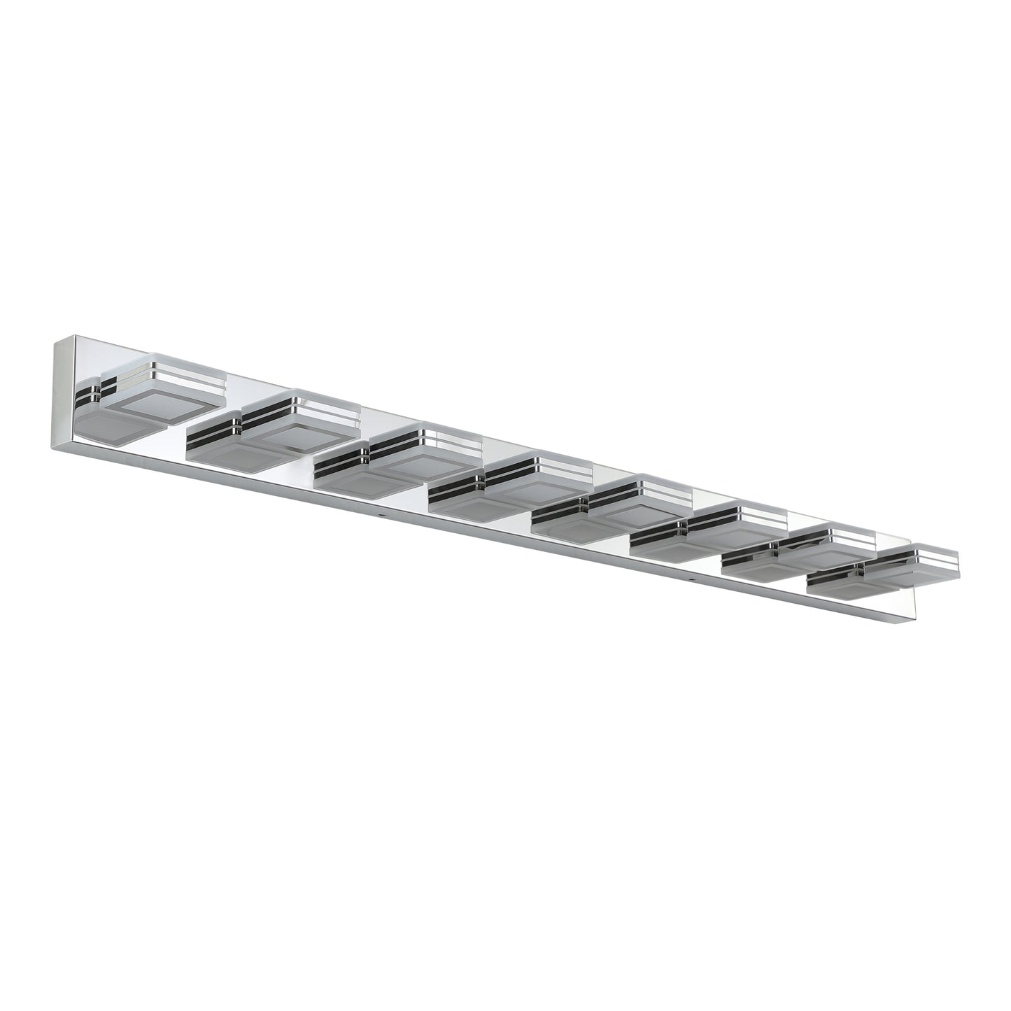 52  Modern Chrome 8-Light LED Vanity Light, Square Acrylic Lampshades Wall Mount Fixture For Bathroom, Mirror Lighting
