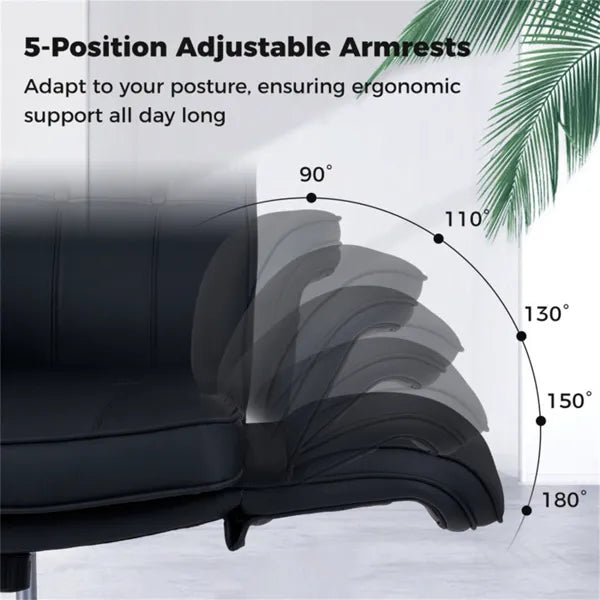 5-Position Adjustable Armrest Criss Cross Chair, Cat Scratch Leather Swivel Desk Chair With Side Pockets