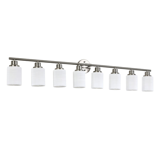 52   Modern 8-Light Vanity Wall Sconce, Brushed Nickel Finish With Frosted Glass Shades For Bathroom Or Hallway Lighting  No Bulbs