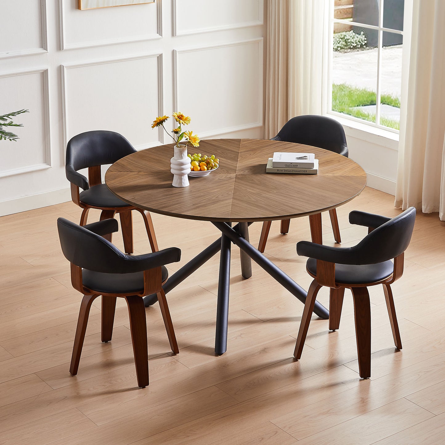 53.14   Round MDF Coffee Table End Table Short Leisure Tea Table Cross Legs Metal Base, Easy To Assemble,Walnut.