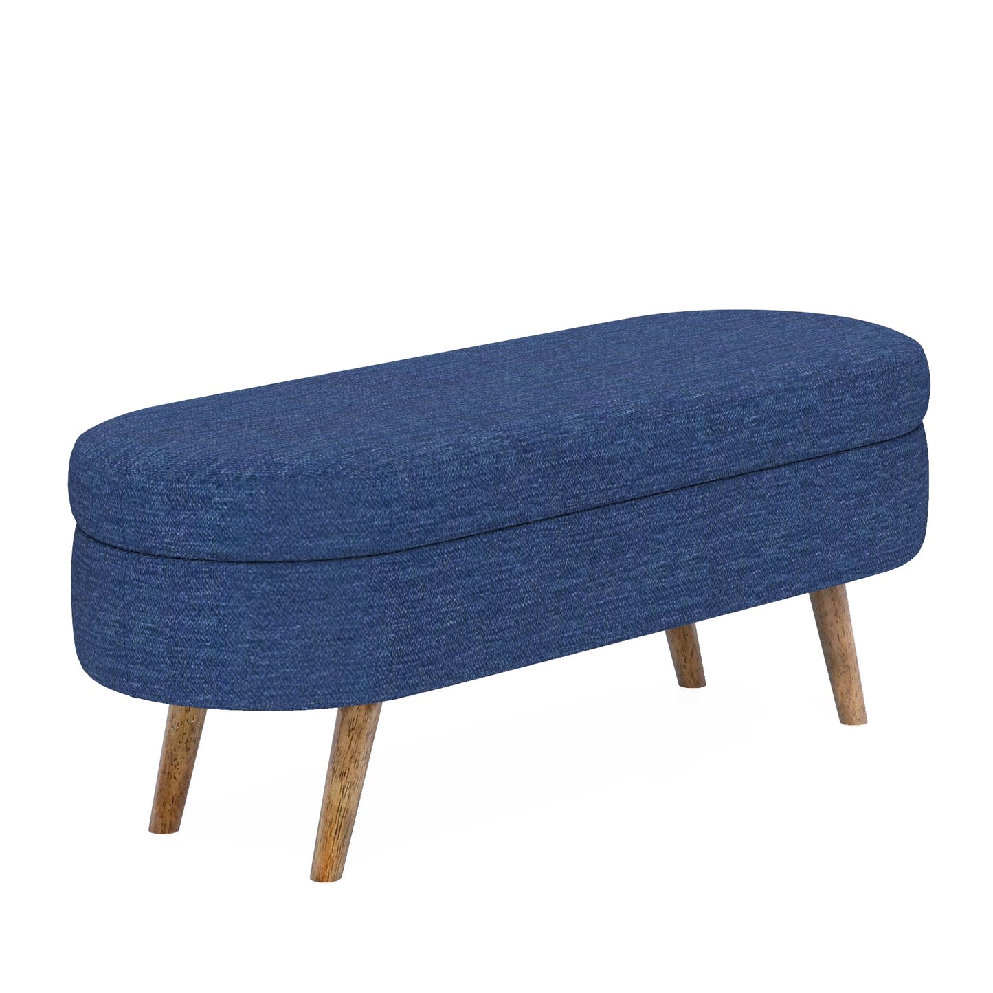 Ottoman Oval Storage Bench,Rubber Wood Legs,BLUE 43.5x16x16