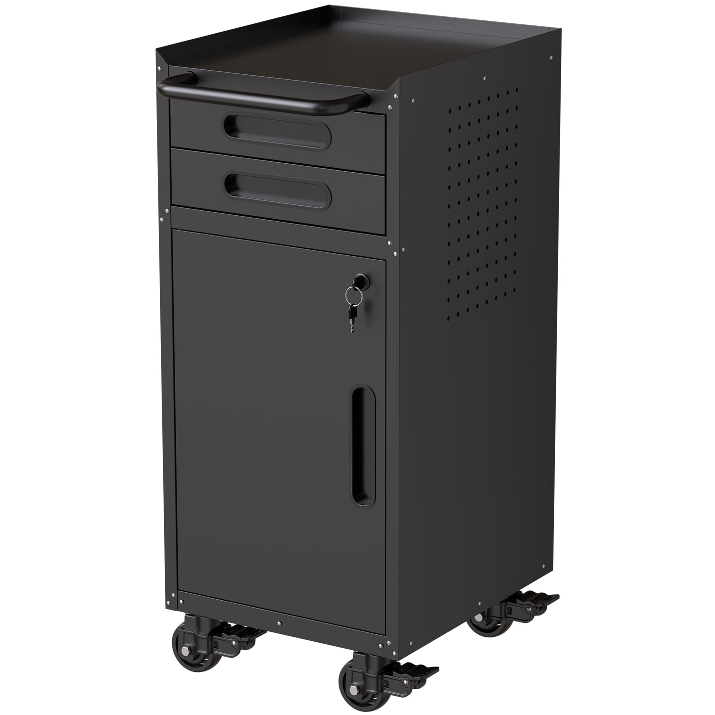 34.3 Narrow Rolling Tool Cabinet - Space-Saving Garage Storage With Lockable Door, 2 Drawers And Large Handle, Slim Metal Organizer For Tight Spaces
