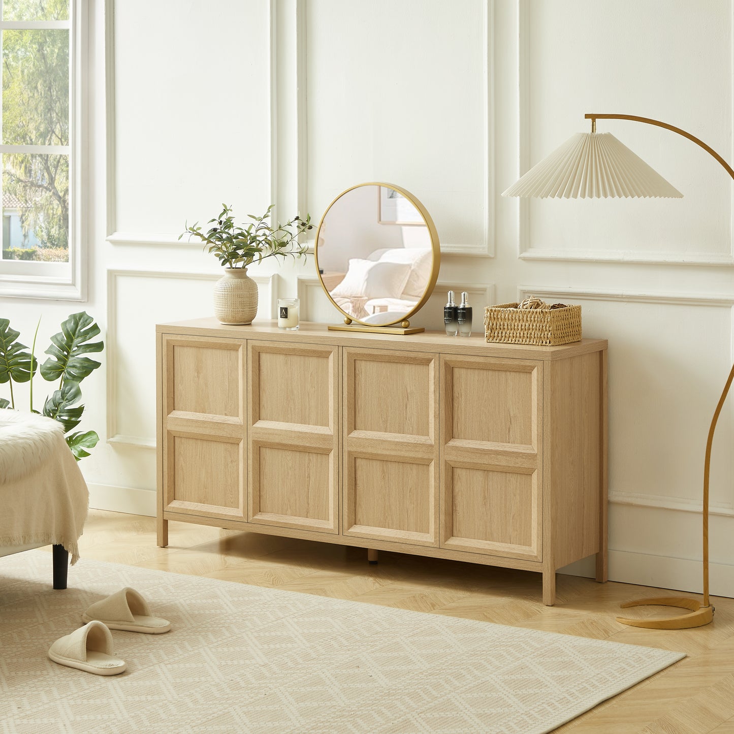 67 Modern Sideboard Storage Cabinet With Tip-on Opening, Soft-close Hinges, And Tilt-proof Wall Mount, Bedroom Dresser Oak.