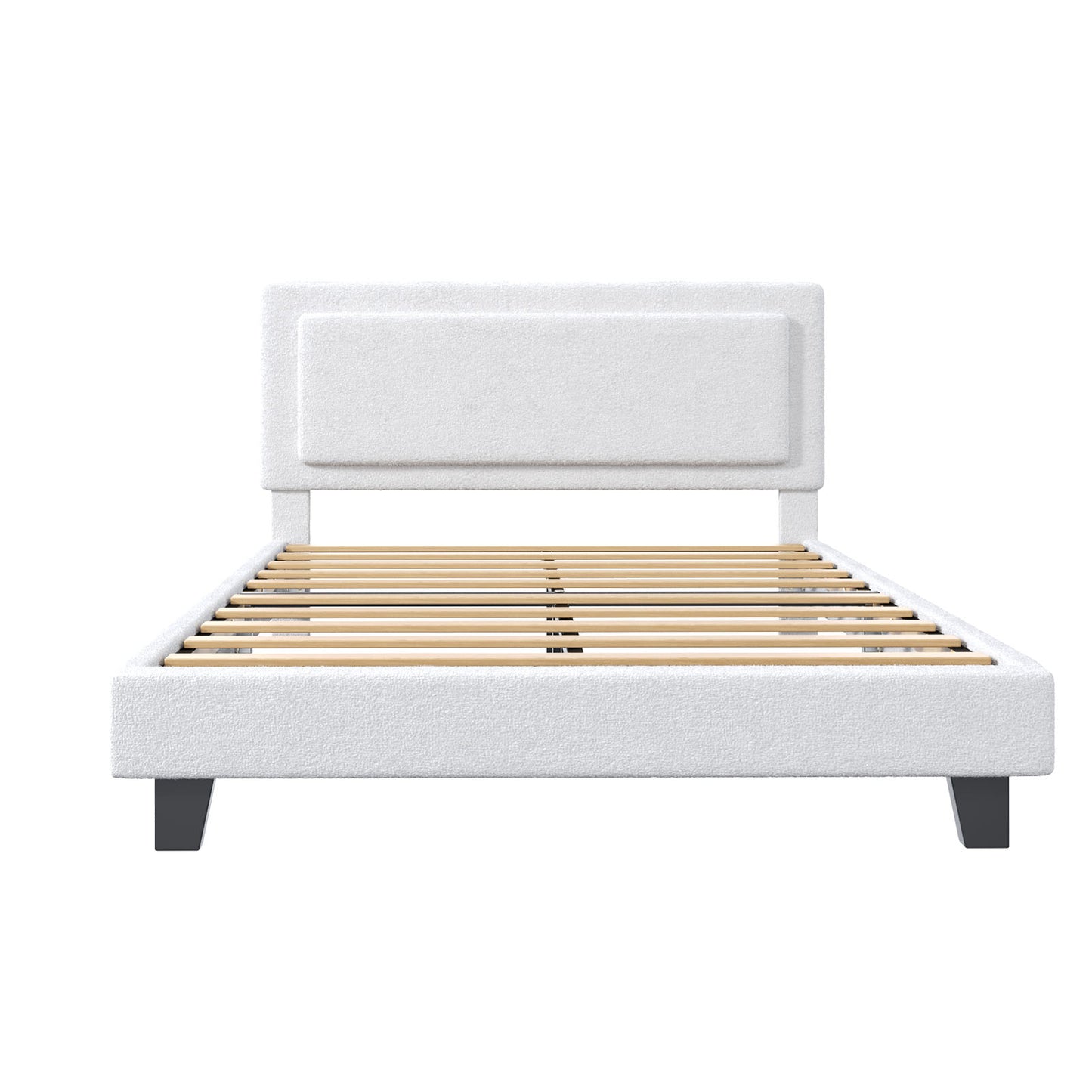Full Size Bed Frame Minimalist Upholstered Bed Frame With Adjustable Headboard Solid Wood Slats Iron Frame No Box Spring Needed Easy Assembly Beige