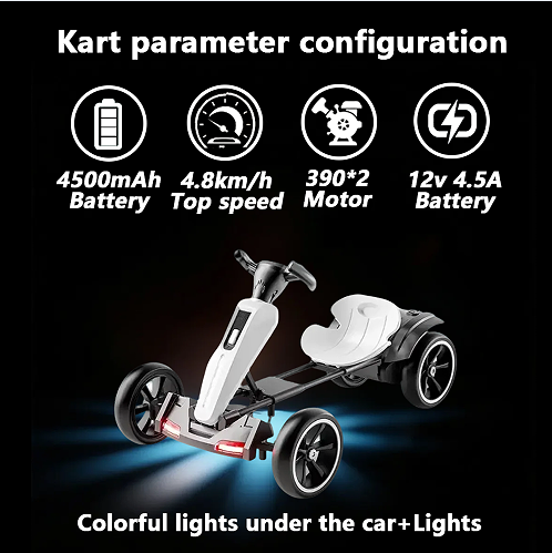 12V Electric Kids Pedal Go Kart, Folder Go Kart, Outdoor Ride On Toy With Adjustable Seat, 4 Non-Slip EVA Wheels For Boys And Girls For Age 3-6 Years Old-White