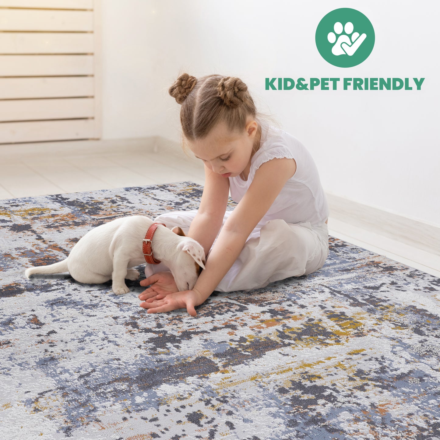PAYAS   8X10 Ivory  Blue  Abstract Area Rug