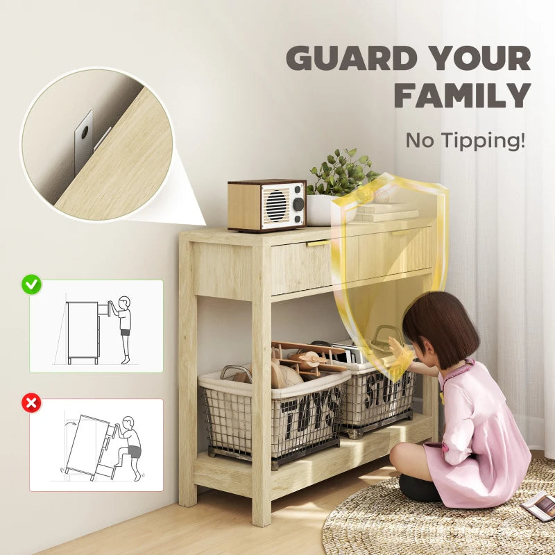 Console Table With Storage, Narrow Entryway Table With Fluted Panel Drawers And Shelf For Hallway, Natural