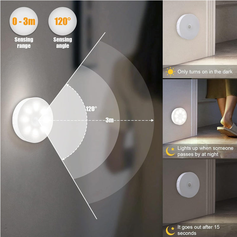 6 Pcs Under Cabinet Lights 16 LEDs Wireless Motion Sensor Light Puck Light, 3 Color Temps Dimmable 3000-6000K, Rechargeable Closet Lights For Cabinet, Closet, Kitchen, Hallway, Stairs