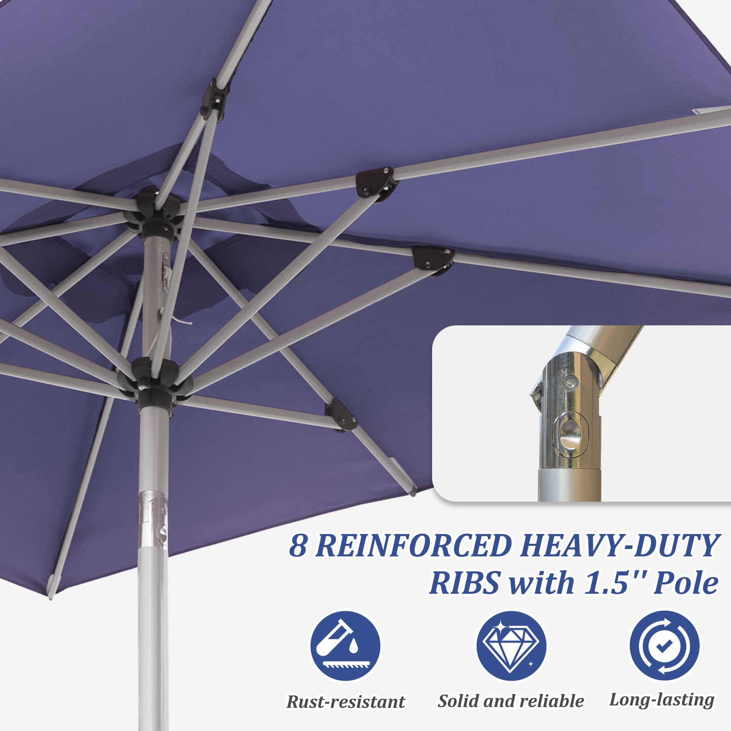 Rectangle Patio Umbrella With Crank Lift And Tilt Function, Navy Blue   Base Not Included